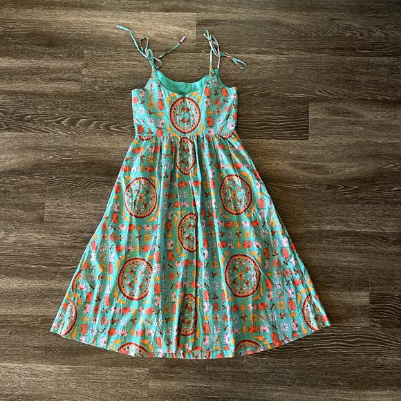 EUC Drake’s for J.Crew Elephant Tile Print Dress 2 Tie Shoulder Cotton Sundress - Picture 6 of 16